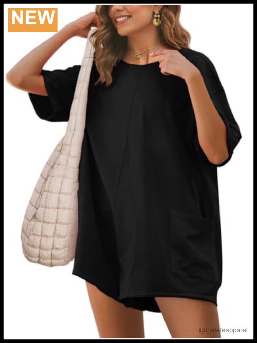 Oversized Tee Romper Backless Scoop Neck Short Sleeve Cotton Blend Workout